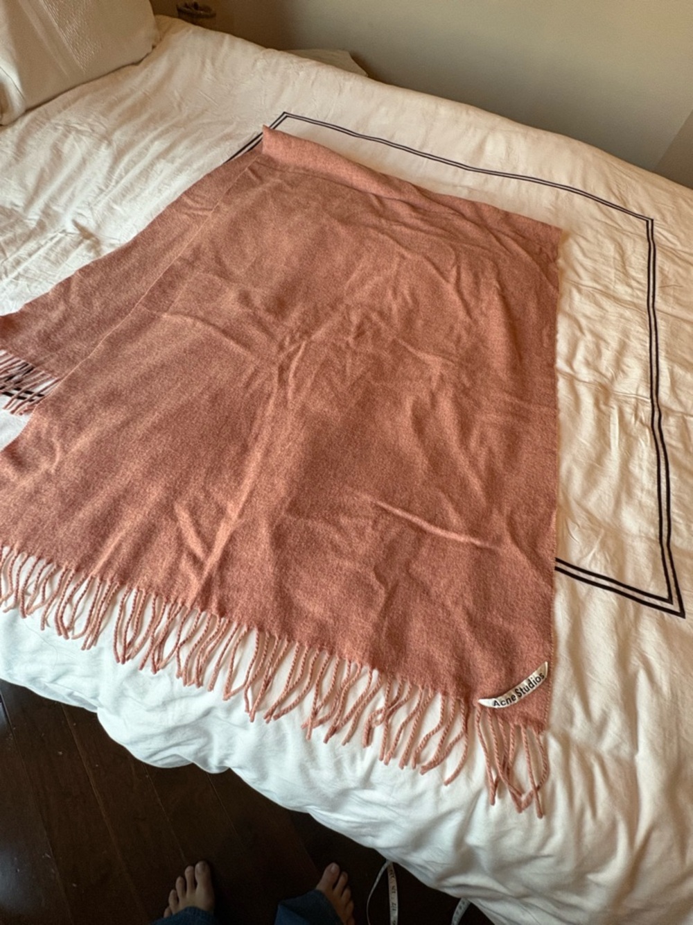 Acne Fringed Wool Scarf in Dusty Rose